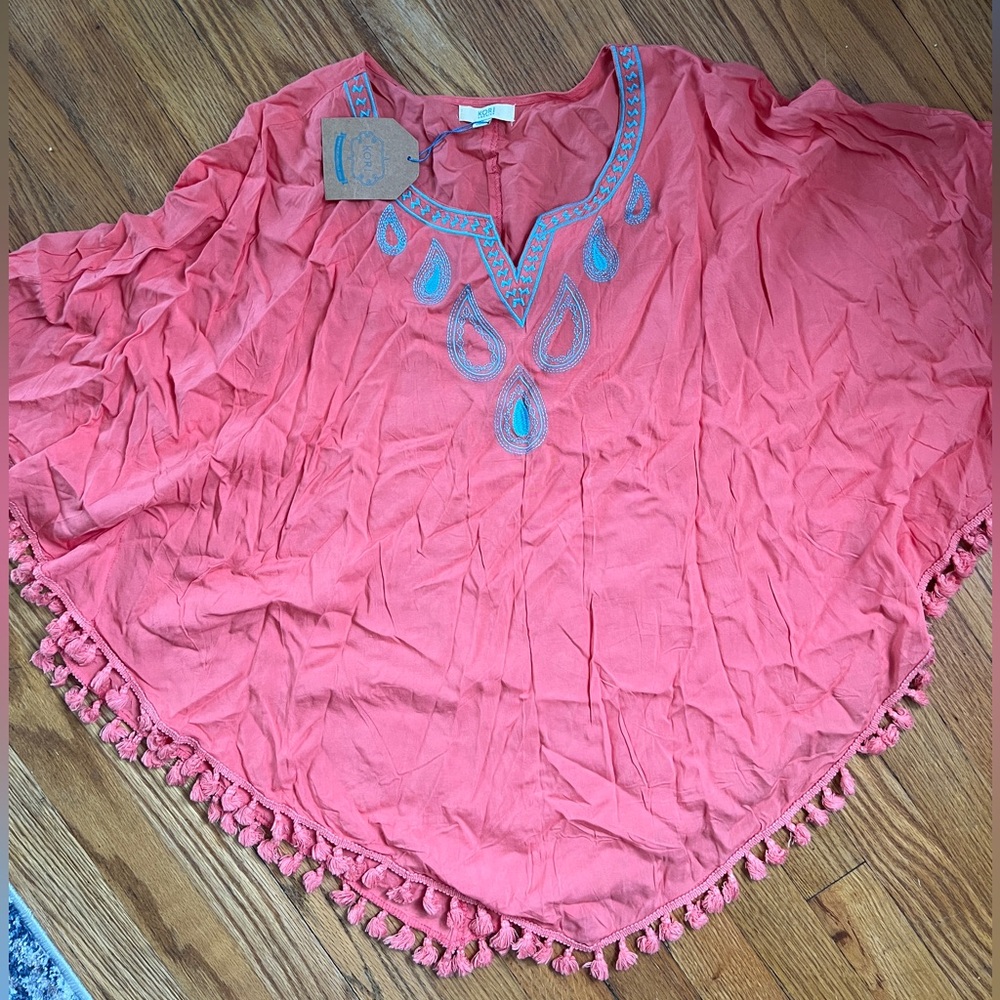 Coral Tasseled poncho
